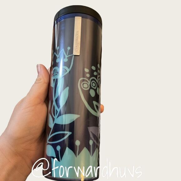 2013 Starbucks 16 Ounce Blue Floral Travel Mug - Picture 1 of 9